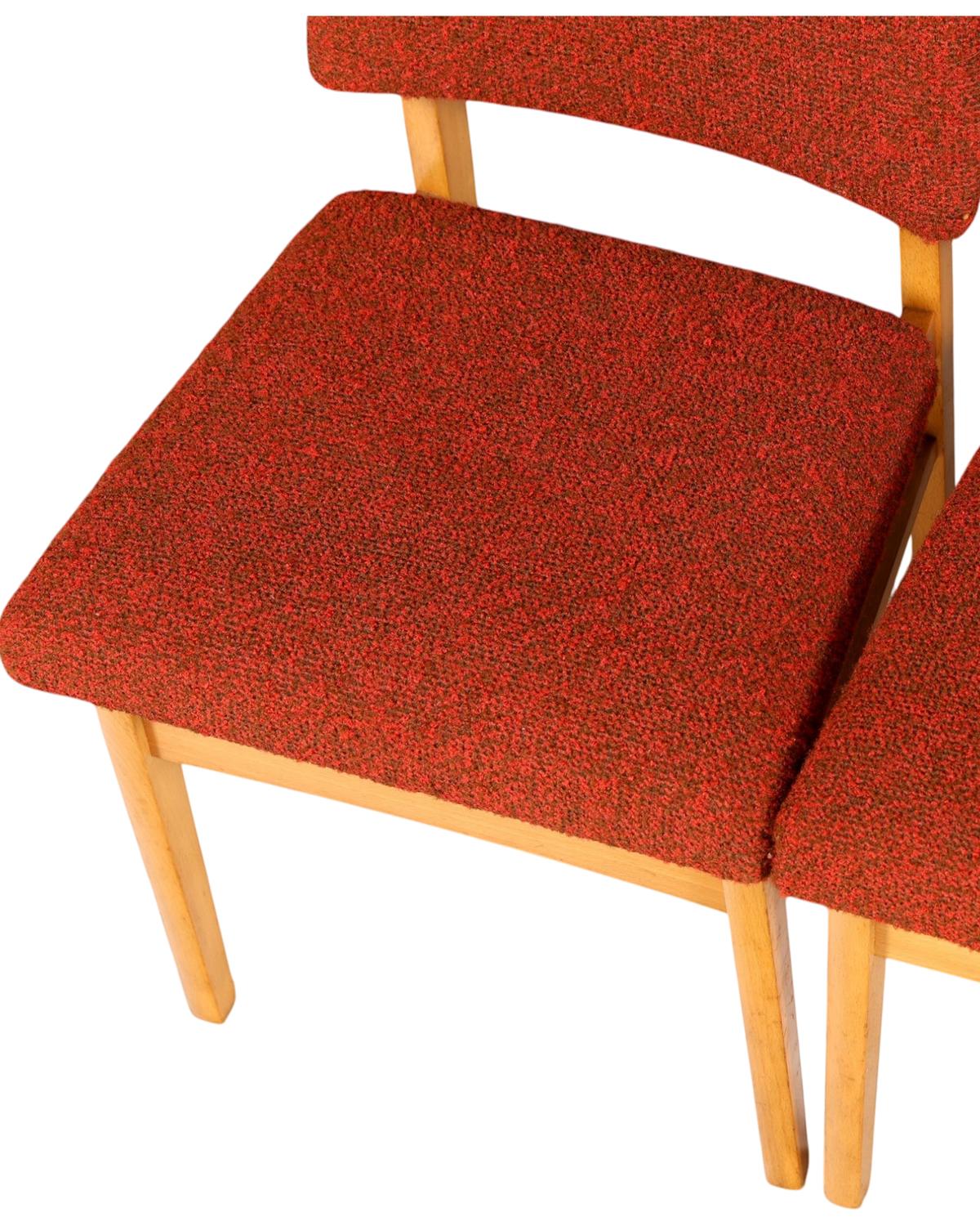 Hauptstadt Möblerei Mid Century Esszimmerstühle im 6er-Set mit rotem Strukturstoff und hellem Holzgestell