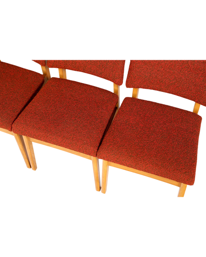Hauptstadt Möblerei Mid Century Esszimmerstühle im 6er-Set mit rotem Strukturstoff und hellem Holzgestell im Retro-Stil