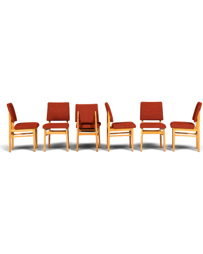 Hauptstadt Möblerei 6er-Set Mid-Century Esszimmerstühle mit Holzgestell und rotem Polster im Vintage-Stil