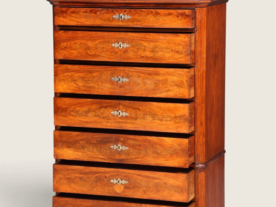 Angled view of the seven drawers