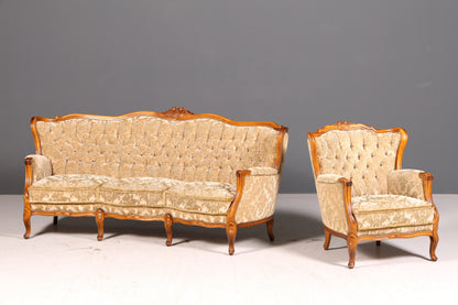 Wunderschönes Chippendale Sofa Barock Stil Couch Samt Stoff 3 Sitzer Antik Vintage