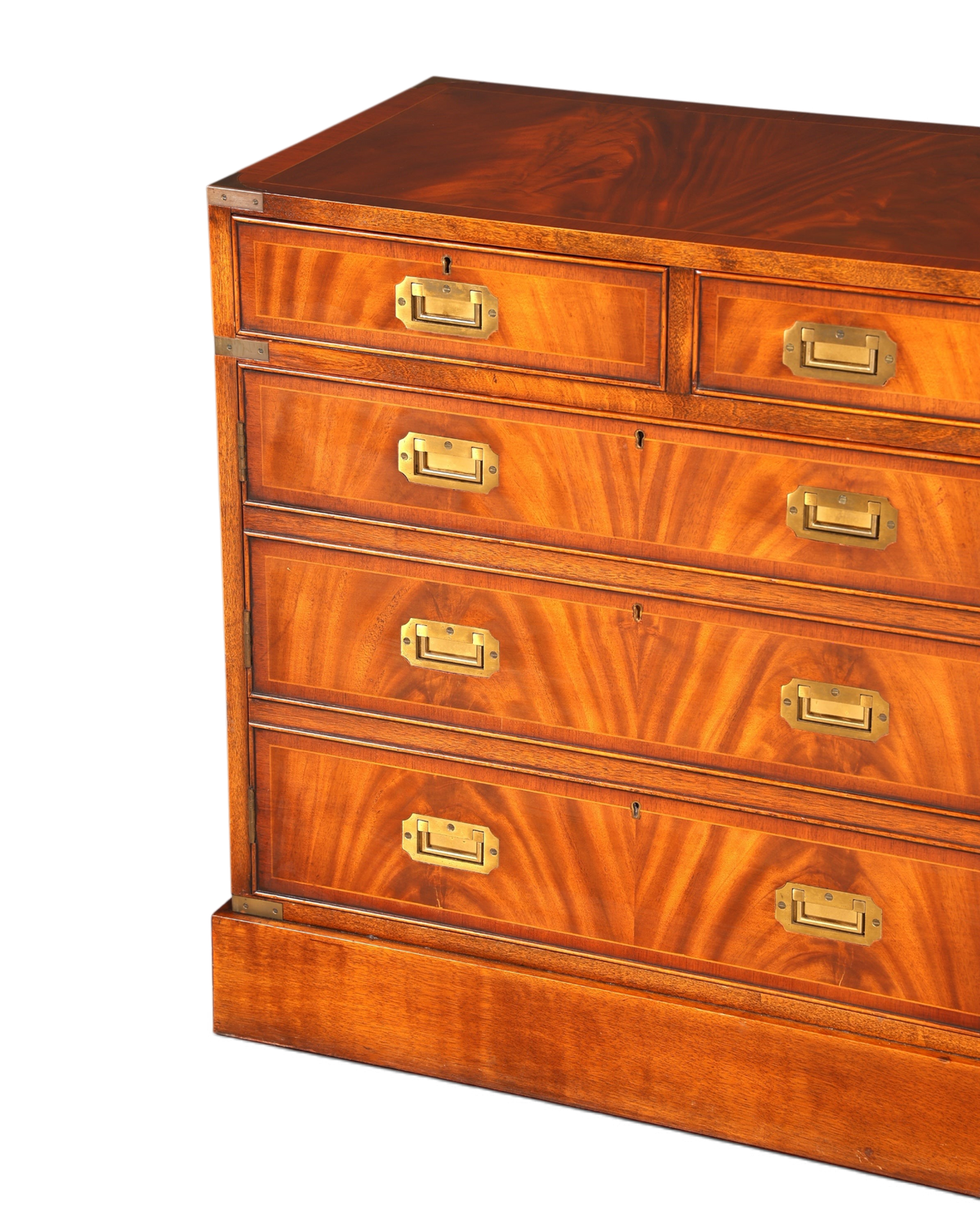 Hauptstadt Möblerei englisches Military Chest Sideboard aus massivem Holz mit Messingbeschlägen und schöner Maserung
