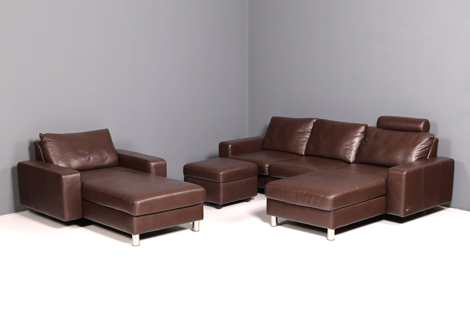 Beautiful Stressless E200 Recamier genuine leather brown chaise longue ottoman leather sofa vintage recliner
