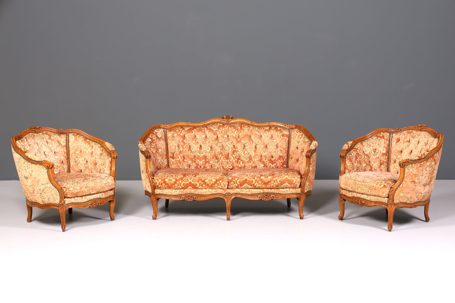 Wunderschöner Chippendale Armlehnsessel Barock Stil Sessel Armchair Samt Stoff Rococo Stil Sessel 1 von 2