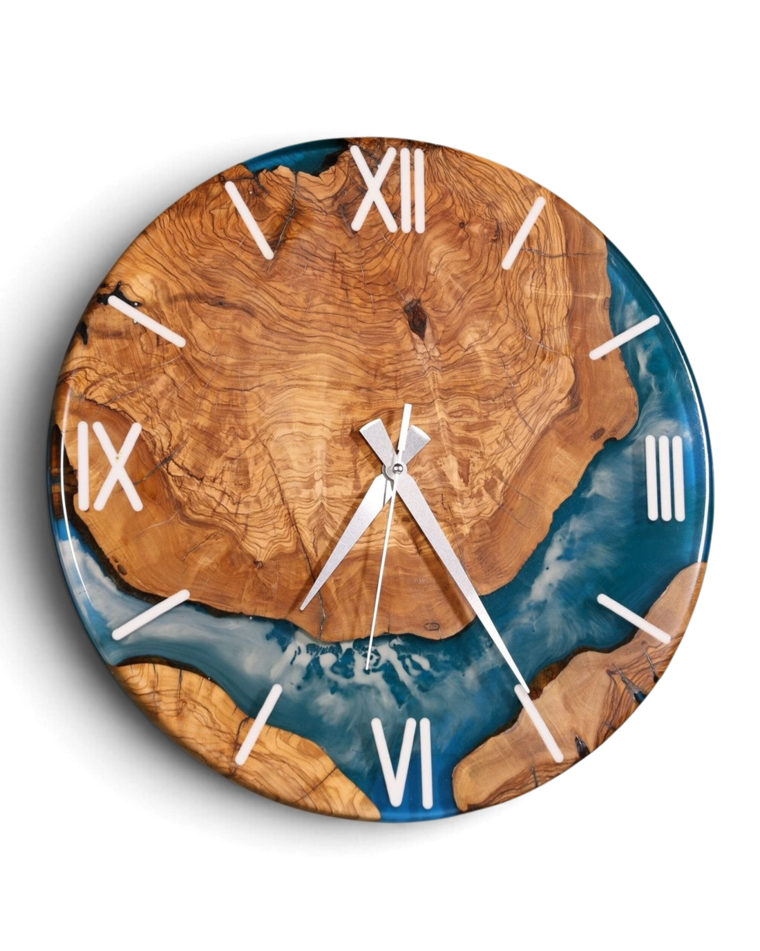 Wunderschöne Handgefertigte Epoxidharz Wanduhr Olivenbaum Uhr Epoxy Analog Uhr
